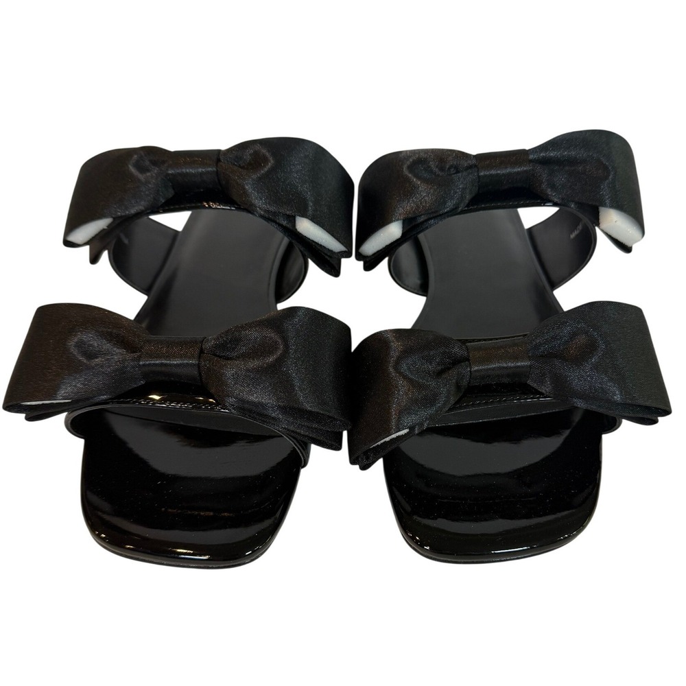 Aminah Abdul Jillil Jody Bow Flat Sandals Black Patent Leather Square Toe 9 NWB9 - Picture 4 of 7